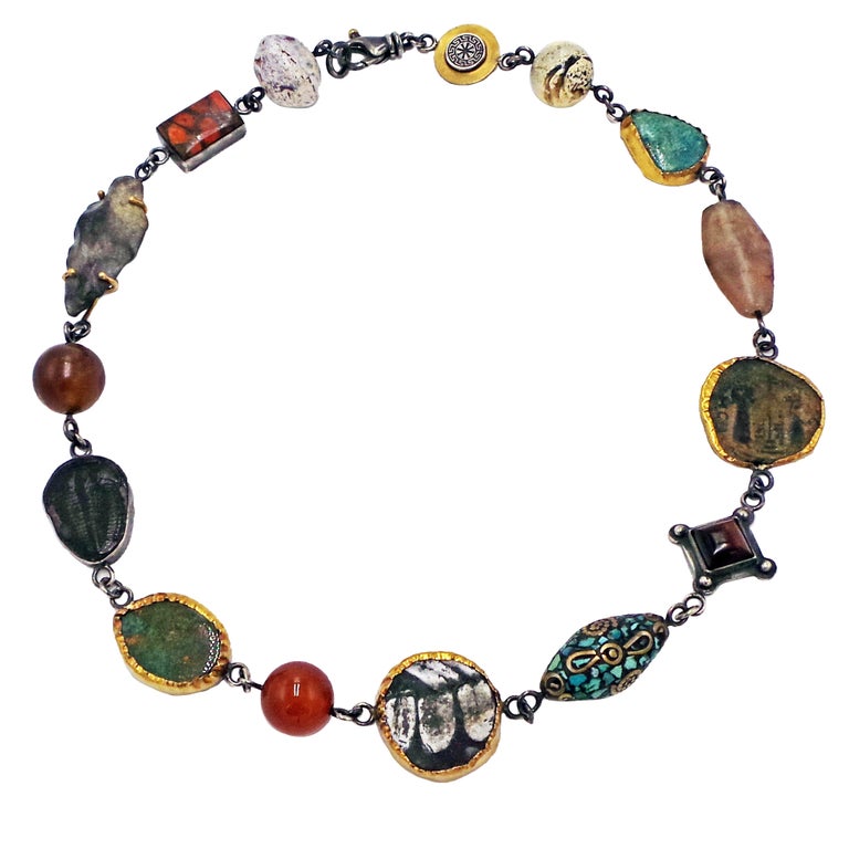 Ancient Artifacts, Coin, Fossil, Turquoise and Carnelian Bohemian