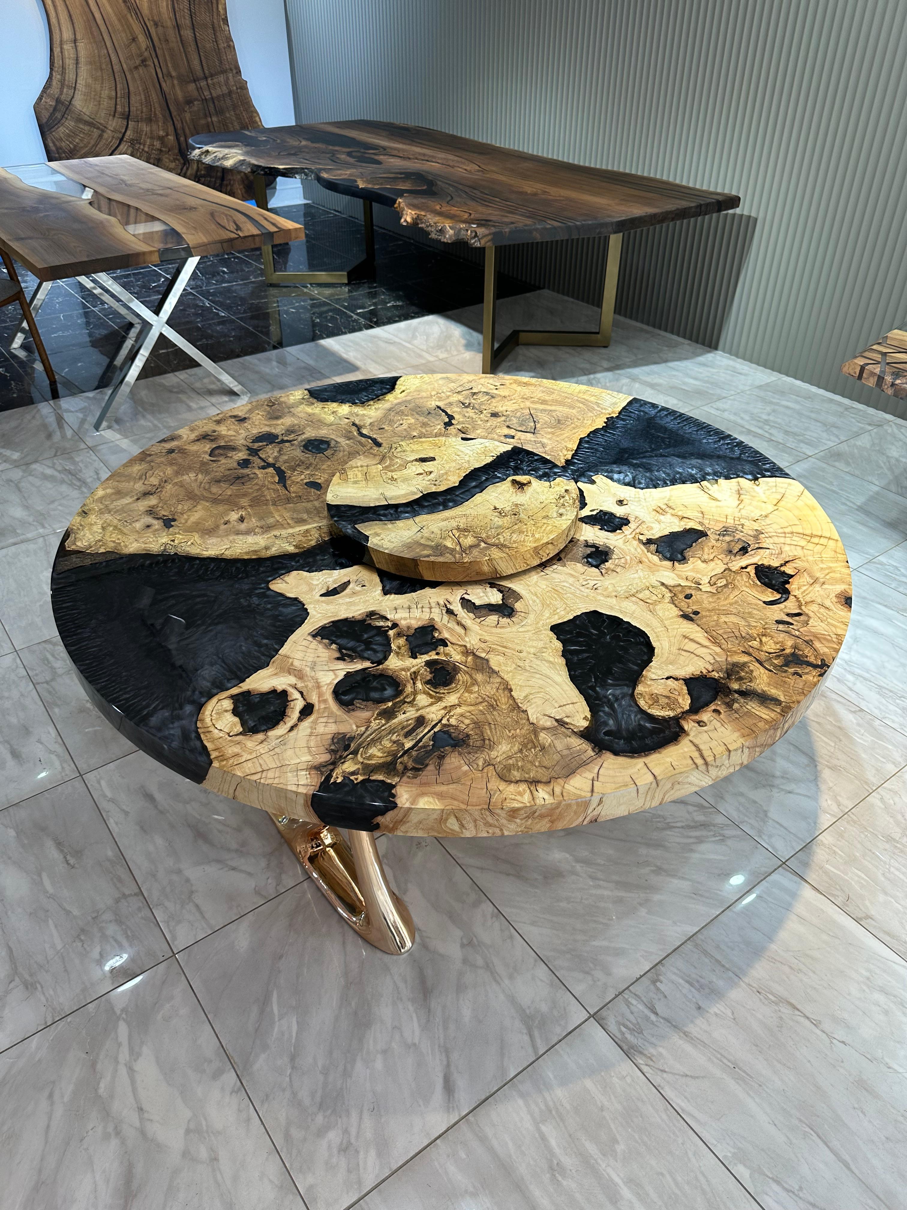 Turkish Ancient Ash Wood Epoxy Resin Round Table For Sale