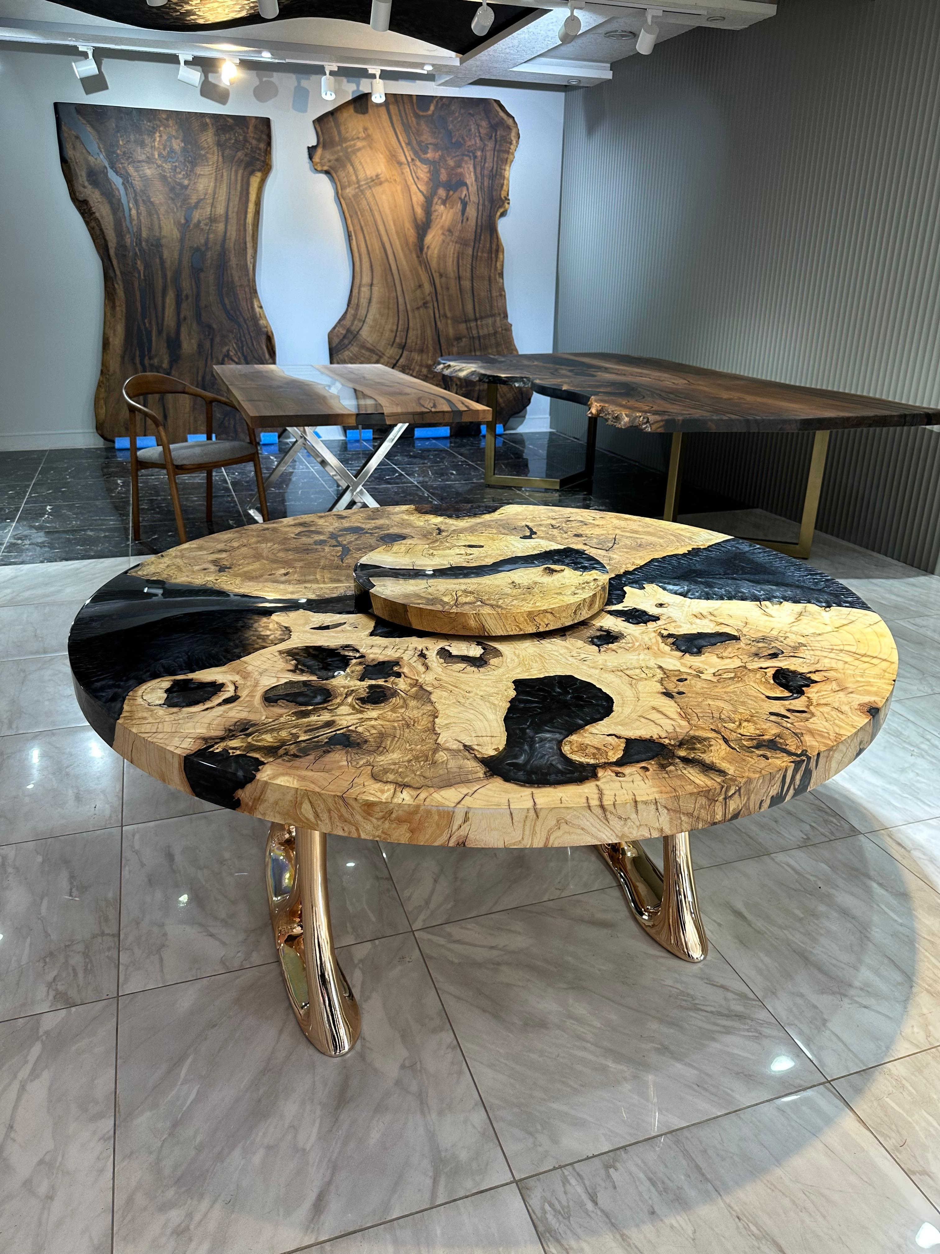 Contemporary Ancient Ash Wood Epoxy Resin Round Table For Sale