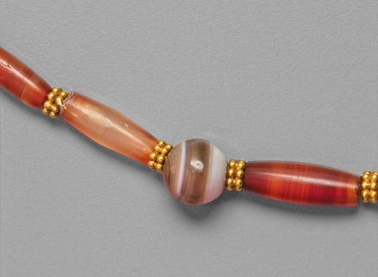 Ancient Assyrian Agate and Lapis Lazuli Necklace w/ Original Gold Beads