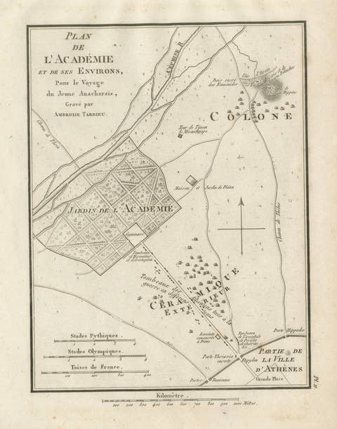 Ancient Athens Academy and Plato’s Garden Map by Ambroise Tardieu, 1825