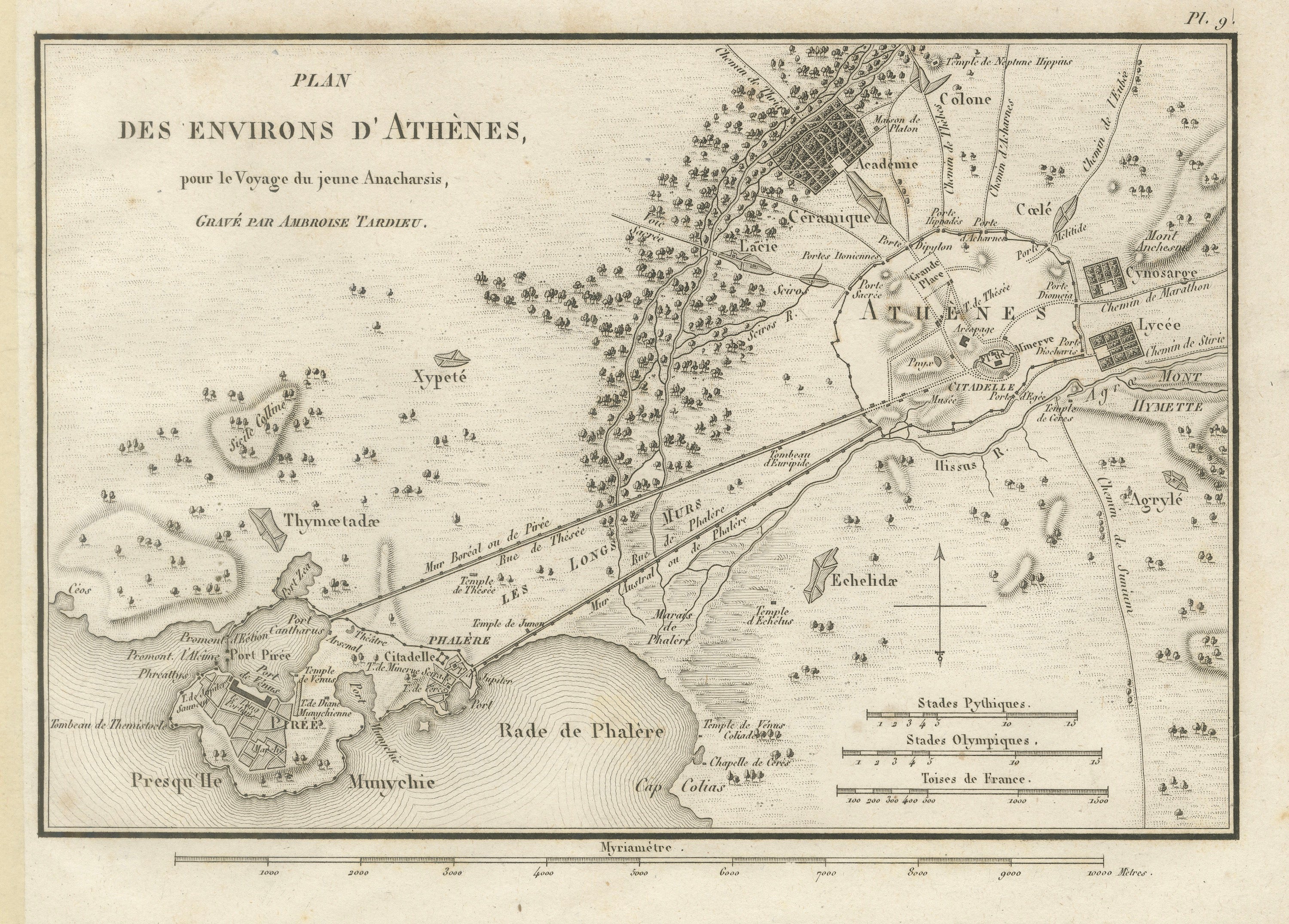 Ancient Athens and Piraeus Map by Ambroise Tardieu, 1825 For Sale