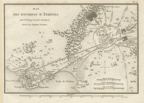Ancient Athens and Piraeus Map by Ambroise Tardieu, 1825