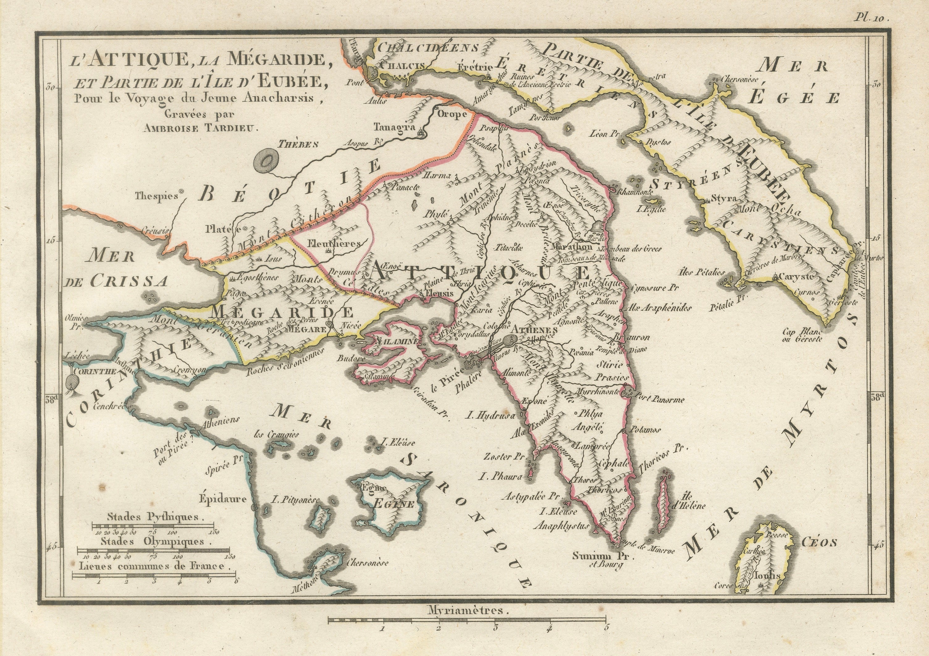 Ancient Attica, Megara and Euboea Map by Ambroise Tardieu, 1825