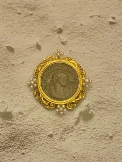 Ancient Aurelian Roman Coin Antique Renaissance Revival 14K Yellow Gold Pendant