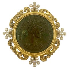 Ancient Aurelian Roman Coin Antique Renaissance Revival 14K Yellow Gold Pendant