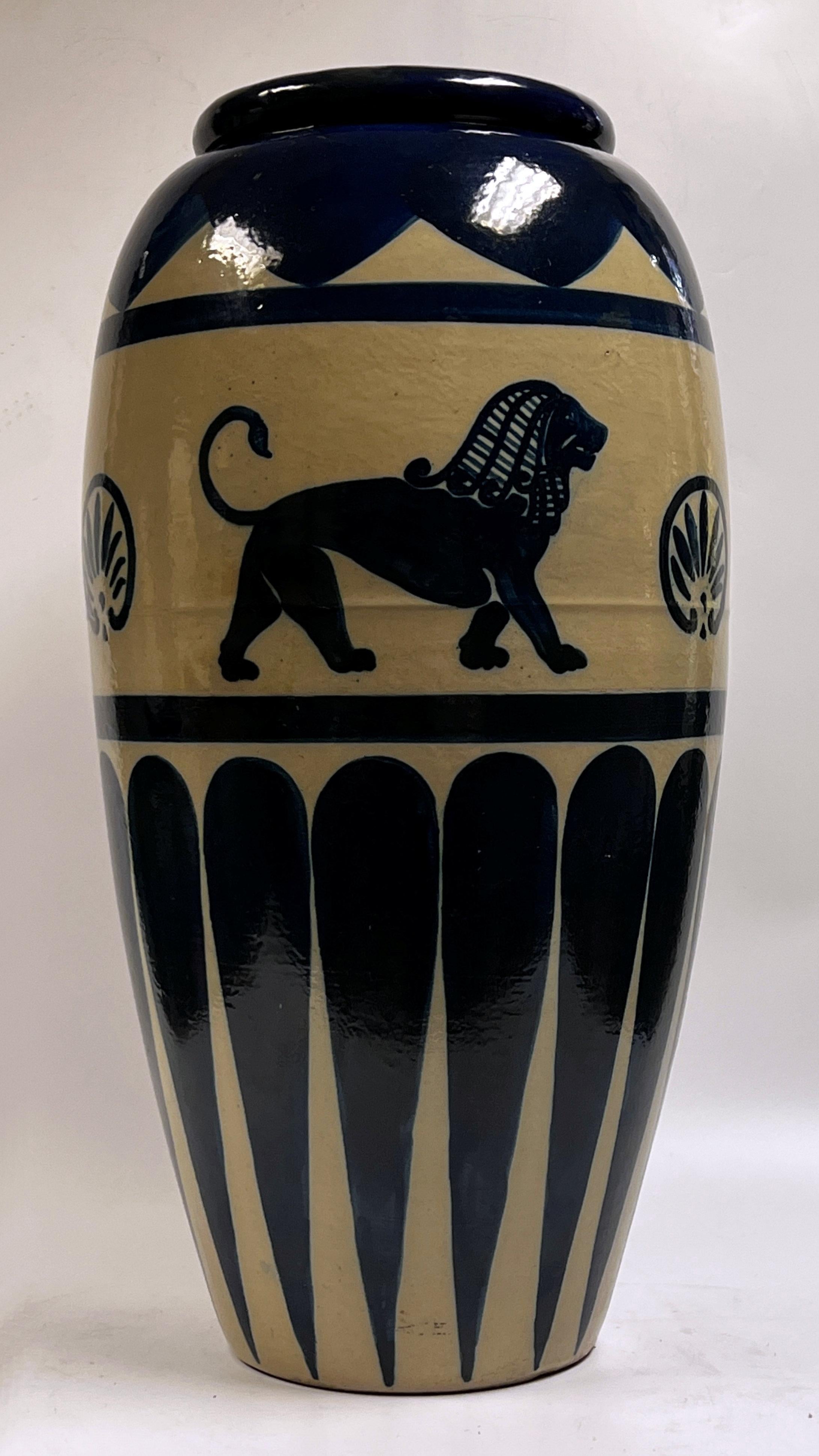 Ancient Babylonian or Egyptian Style Cobalt Blue Glazed Stoneware Jardiniere 3
