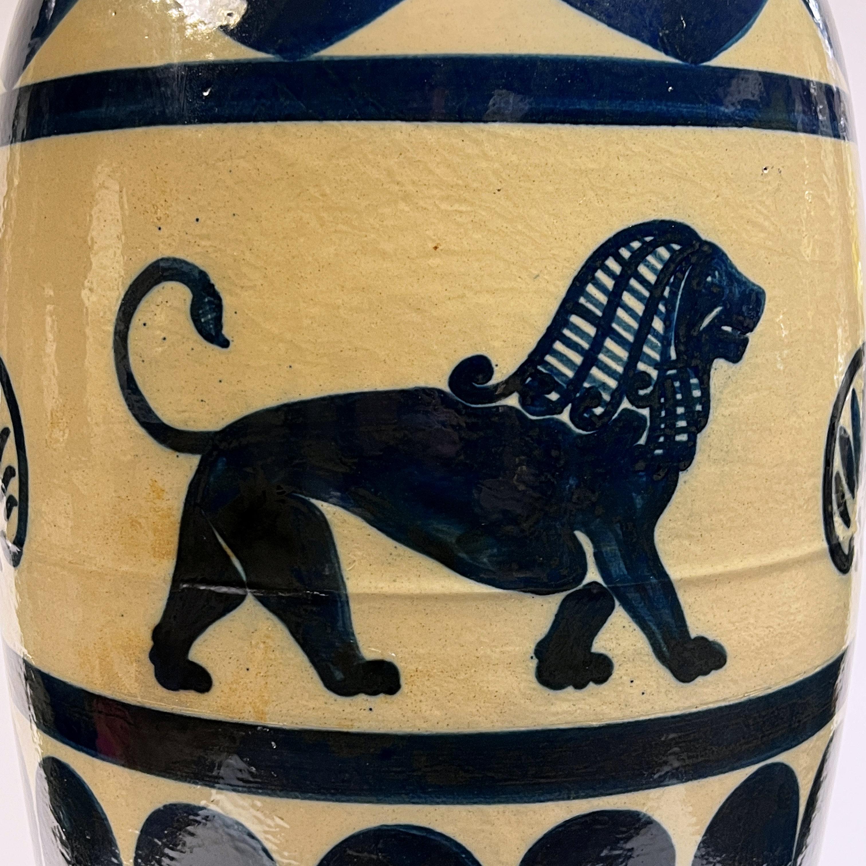 Ancient Babylonian or Egyptian Style Cobalt Blue Glazed Stoneware Jardiniere 6