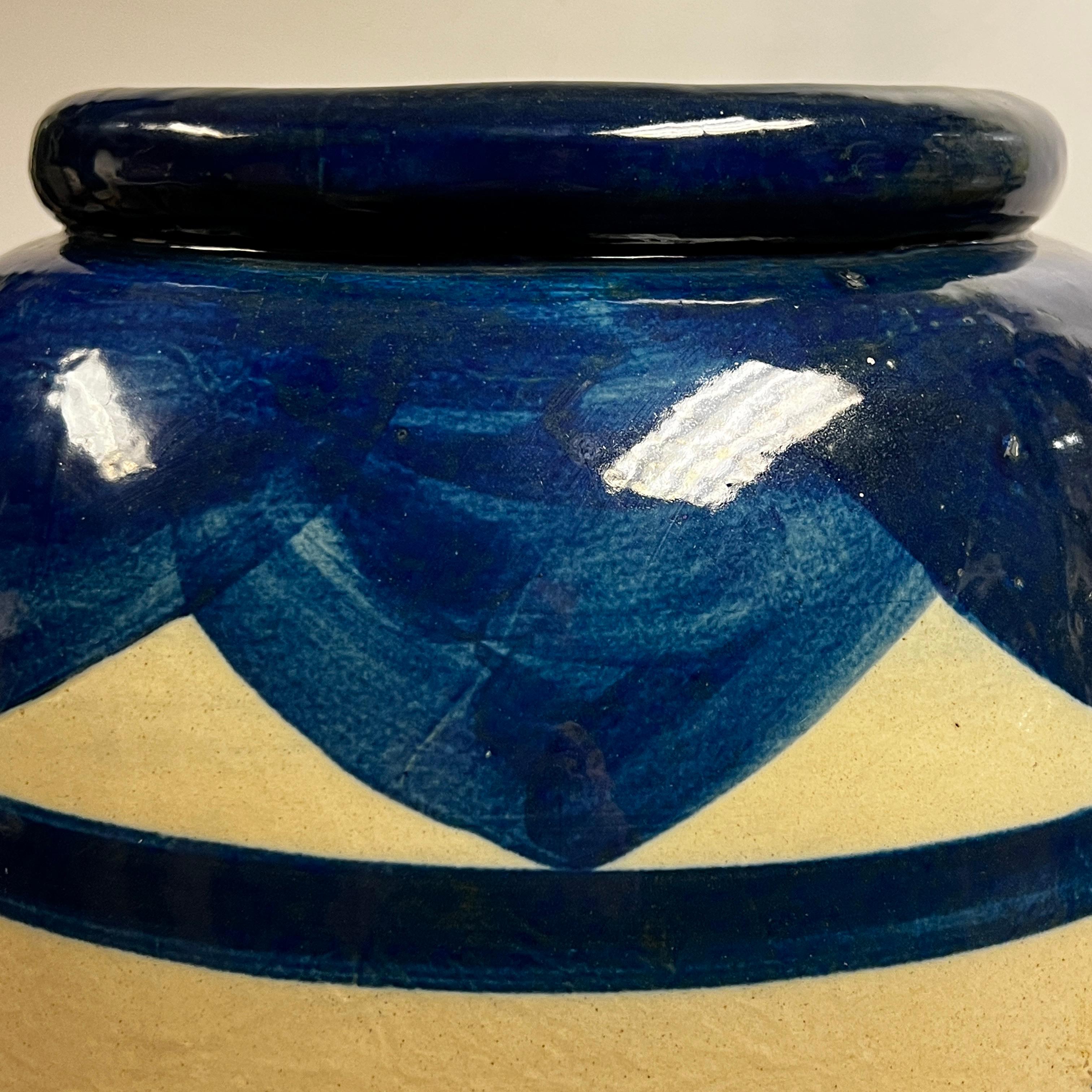 Ancient Babylonian or Egyptian Style Cobalt Blue Glazed Stoneware Jardiniere 13