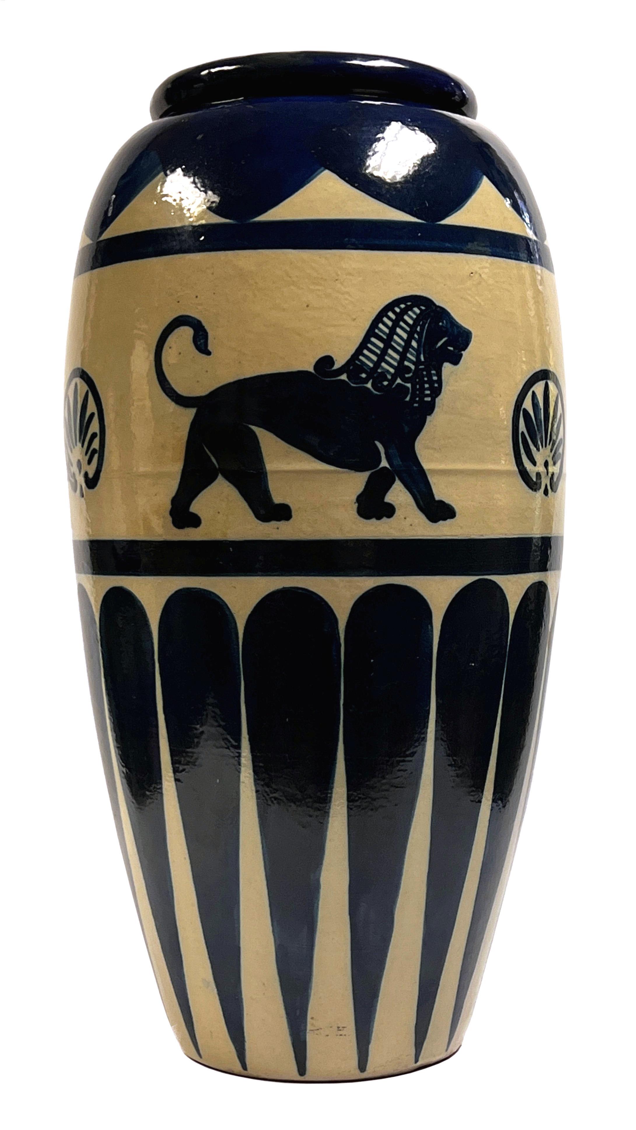 Ancient Babylonian or Egyptian Style Cobalt Blue Glazed Stoneware Jardiniere 2