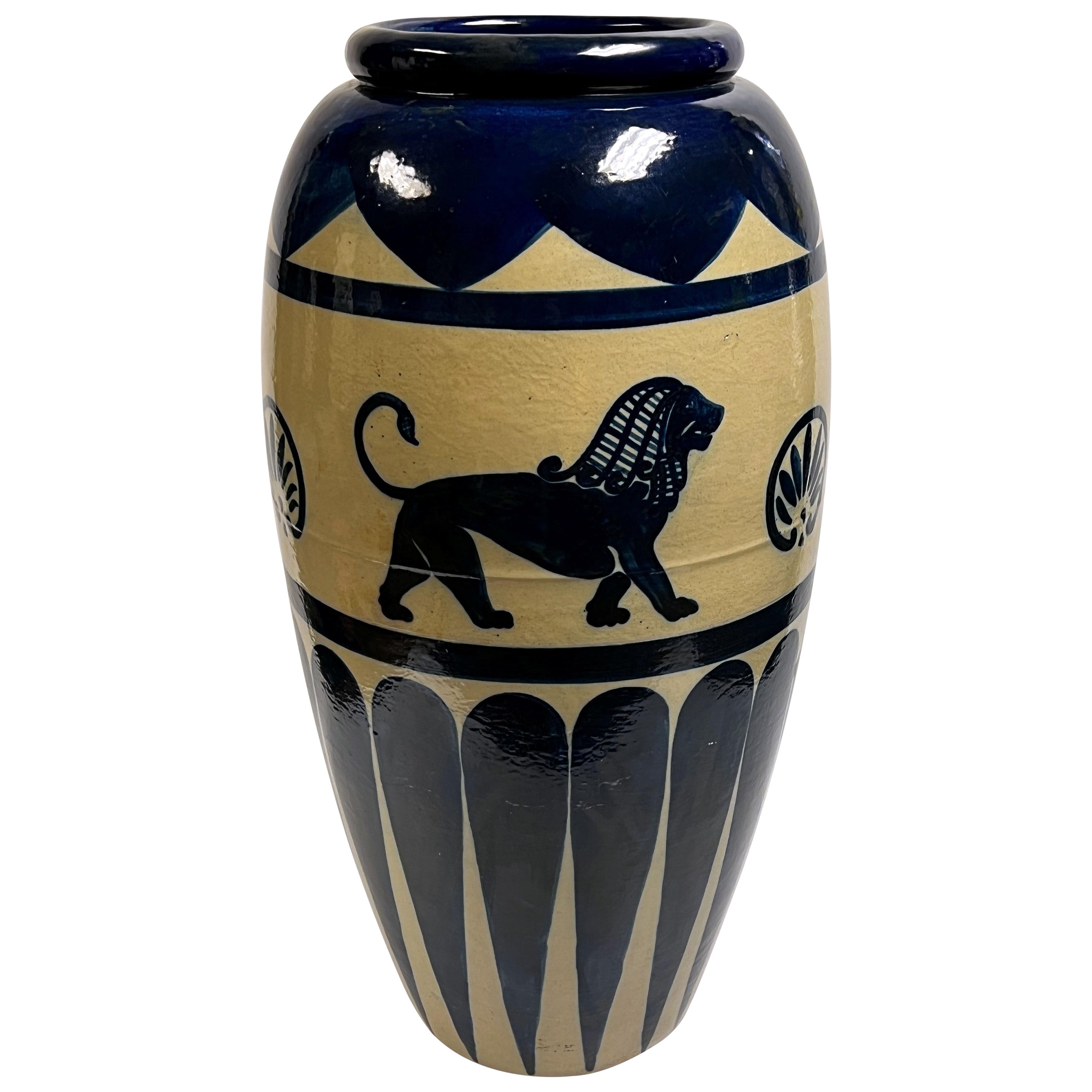 Ancient Babylonian or Egyptian Style Cobalt Blue Glazed Stoneware Jardiniere