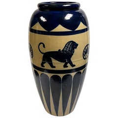 Ancient Babylonian or Egyptian Style Cobalt Blue Glazed Stoneware Jardiniere