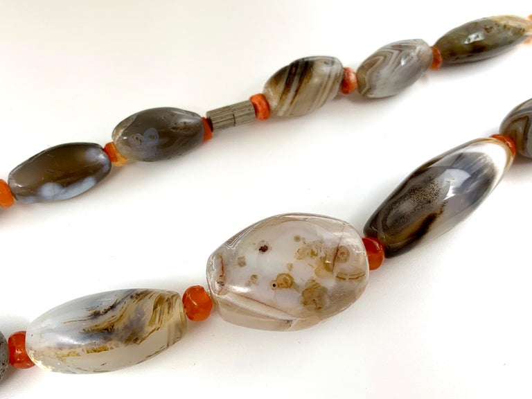 Collier Vintage En Perles D'agates/cornaline Roux - Pierre Naturelle, Fabrication France