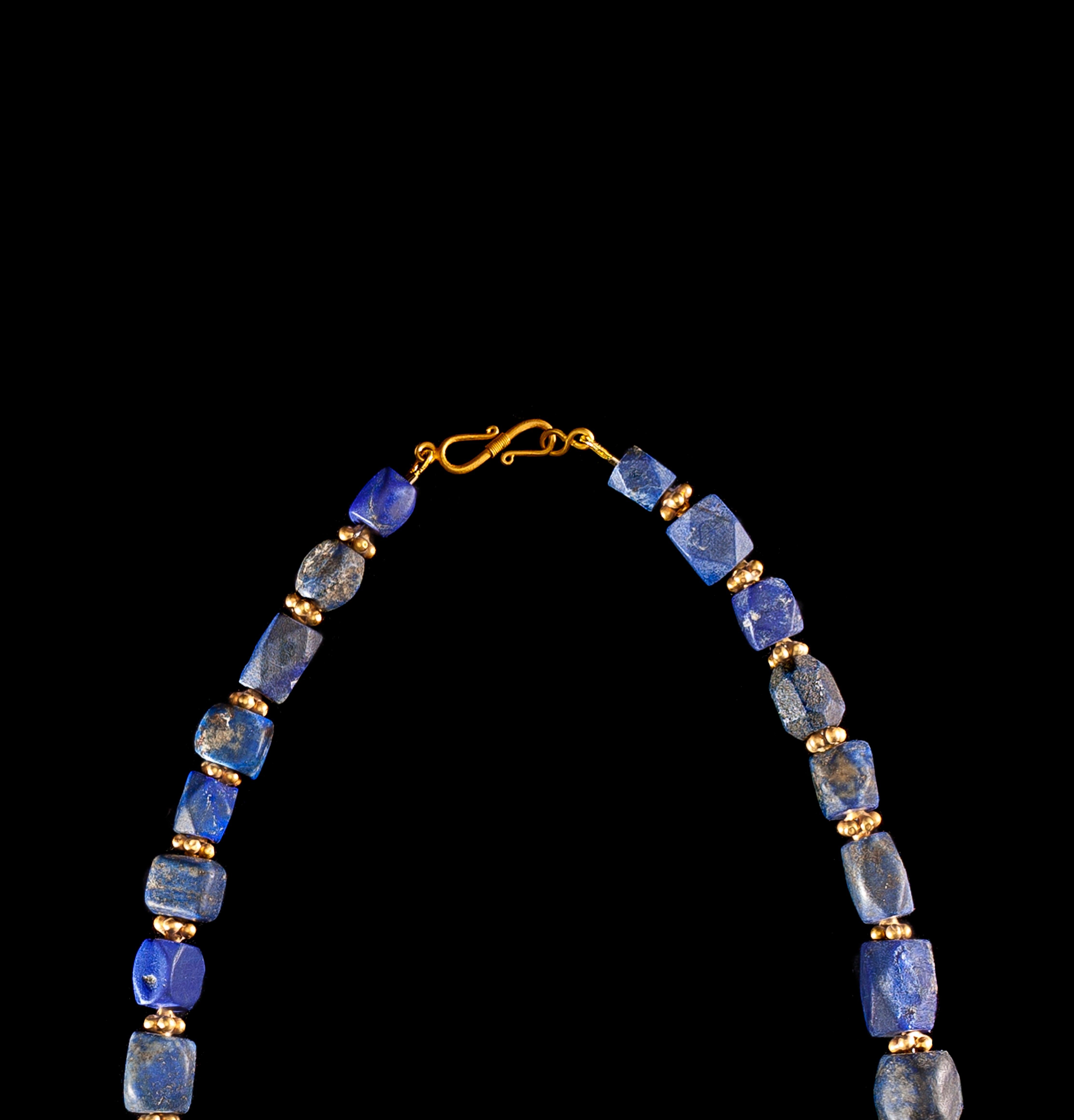 Bead Ancient Bactrian Lapis Lazuli Necklace with 18 Carat Clasp