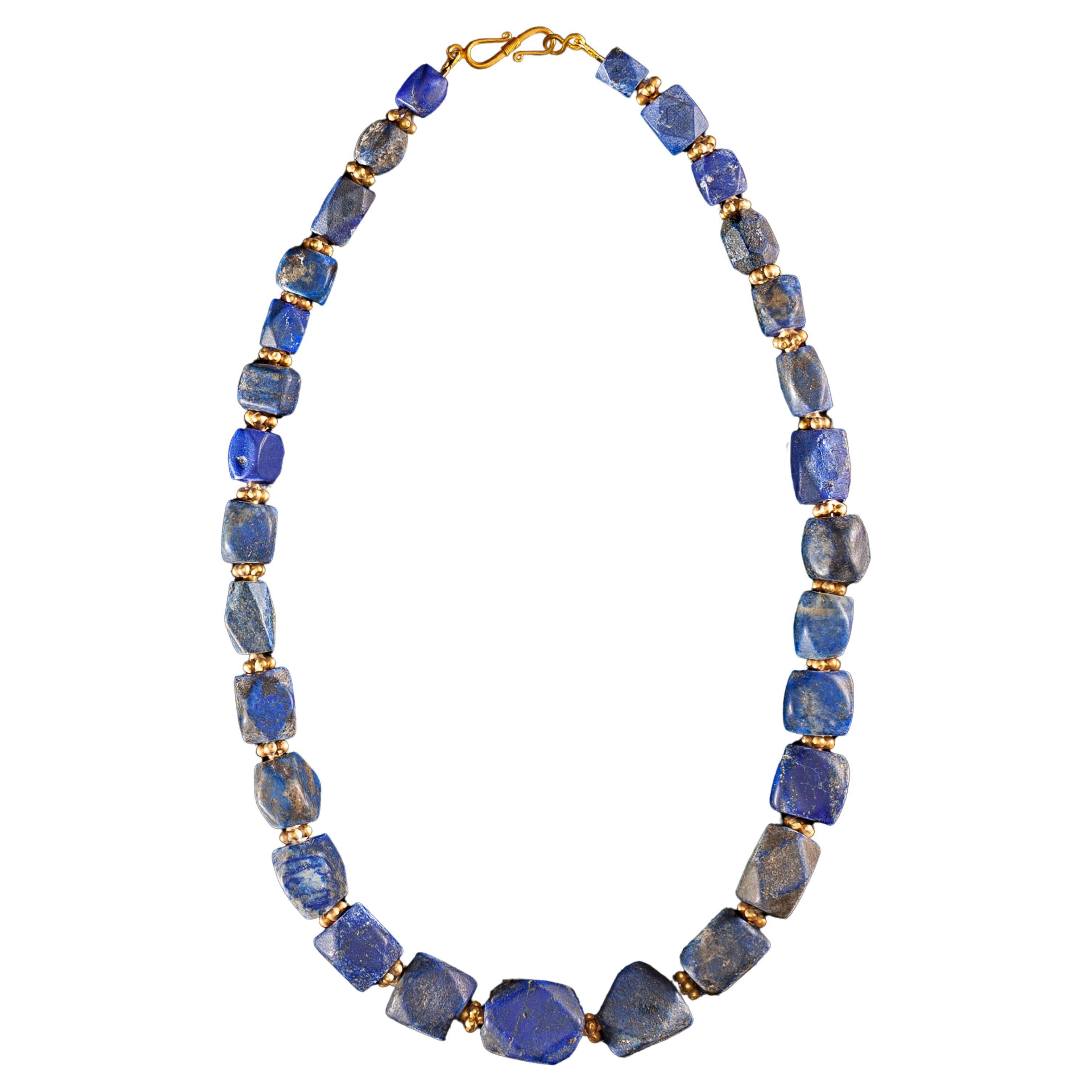 Ancient Bactrian Lapis Lazuli Necklace with 18 Carat Clasp