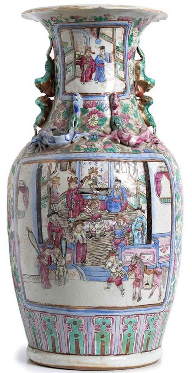 Ancient Balustrade Porcelain Vase, Qing Dynasty China For Sale at
