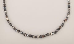 Ancient Banded Agate Beads with Handmade Granulated Fine Silver Spacer Beads
