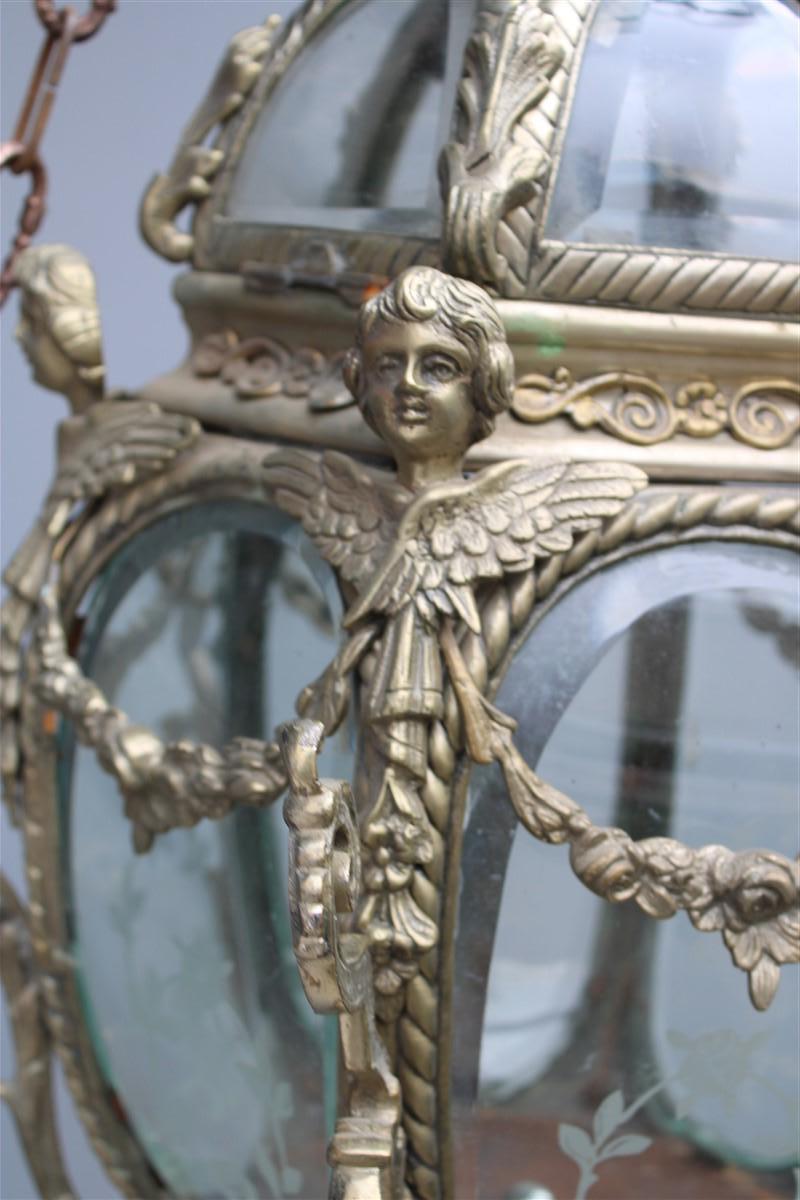 Antike Barocklaterne im Stil der Bronze Fusion mit kleinen Engeln aus geschwungenem Glas  im Angebot 4