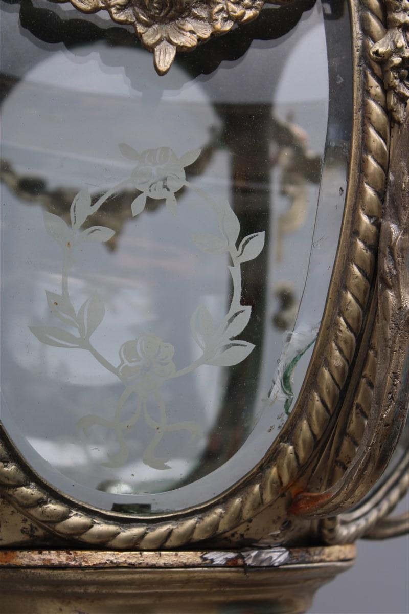 Antike Barocklaterne im Stil der Bronze Fusion mit kleinen Engeln aus geschwungenem Glas  im Angebot 6