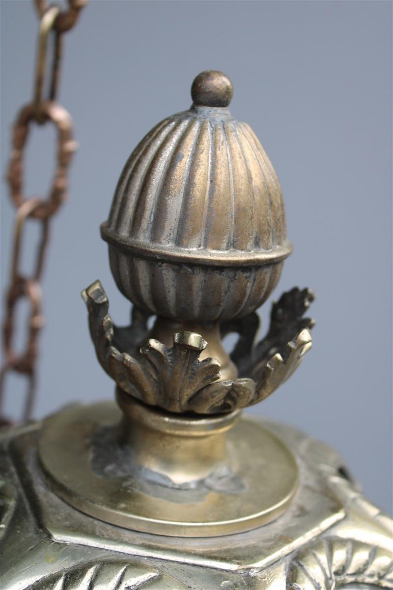 Ancient Baroque Style Lantern in Bronze Fusion with Little Angels Curved Glass For Sale 11