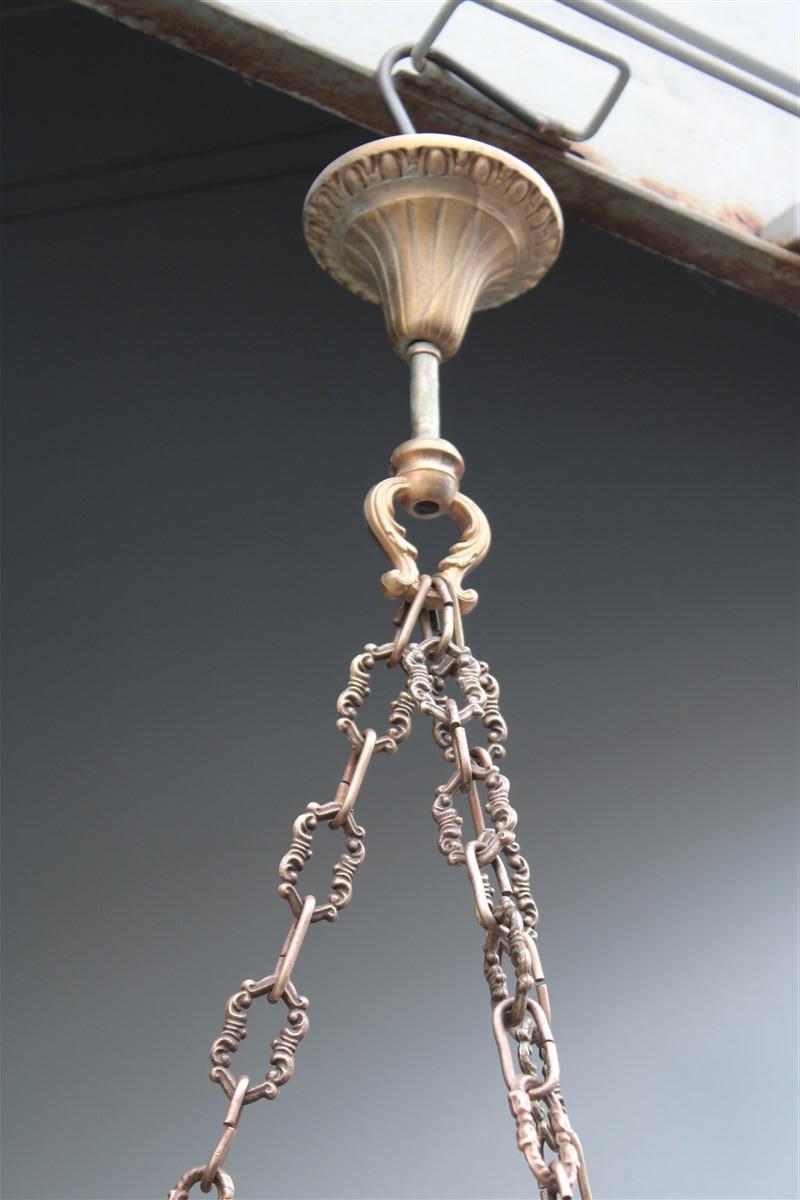 Bronze Ancienne lanterne de style baroque en fusion de bronze avec petits anges en verre incurvé  en vente