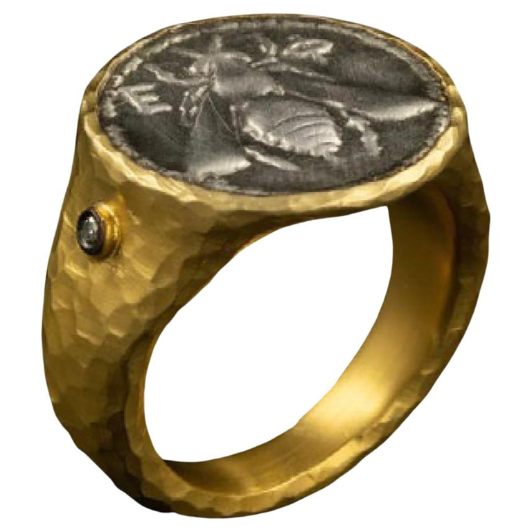 Ancient Bee Coin Ring w/ Diamonds, Hammered Gold, 24kt Gold & Silver by Kurtulan In New Condition In Bozeman, MT