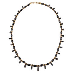 Ancient Black Agate Barrel Beads with Pendants and Vermeil Spacers