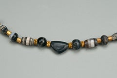 Ancient Black Agate Beads with Patinated Gold Spacers and Clasp