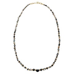 Ancient Black Agate Beads with Patinated Gold Spacers and Clasp