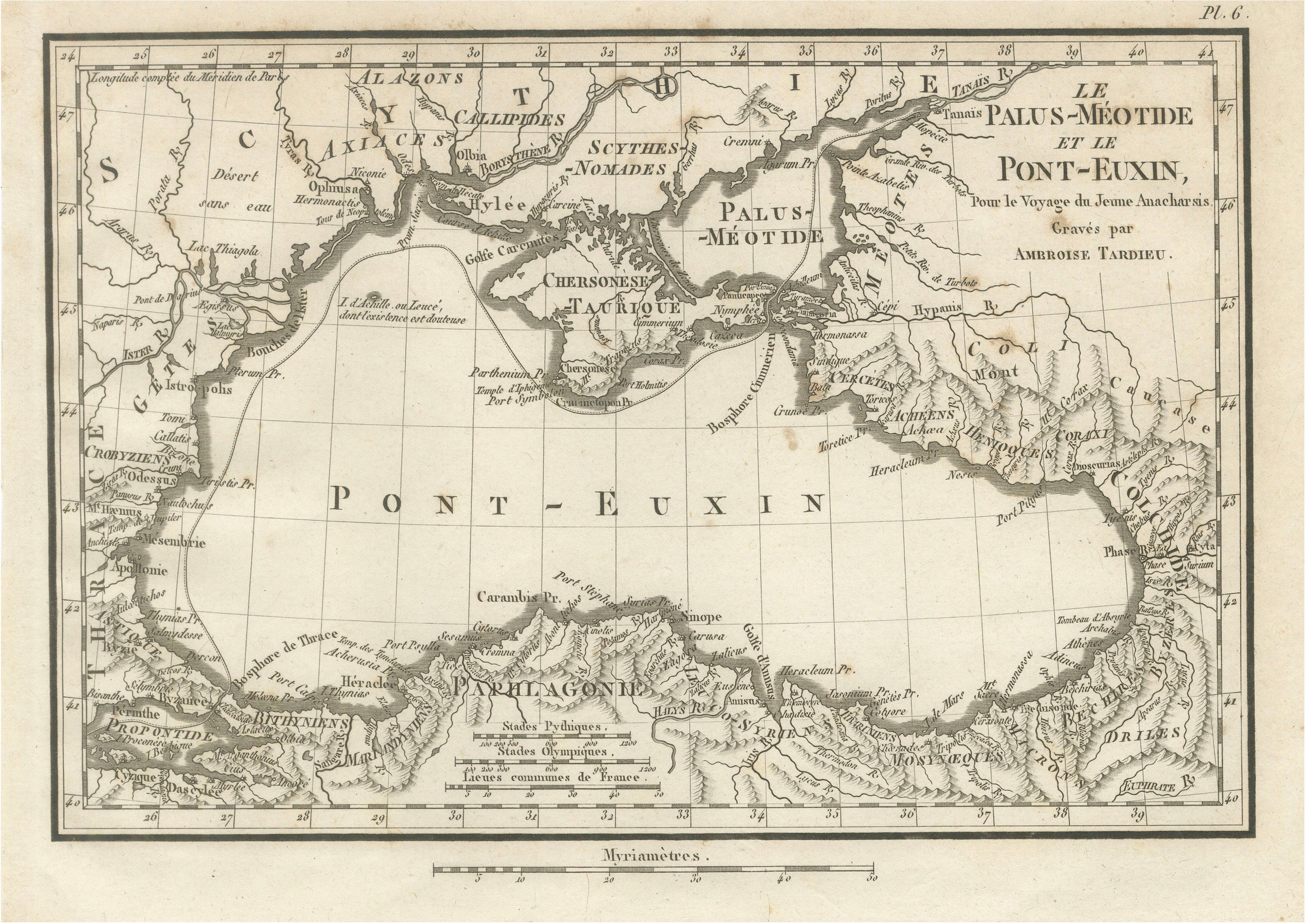 Ancient Black Sea Map, Pont-Euxin and Sea of Azov, Ambroise Tardieu, 1825