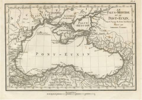 Ancient Black Sea Map, Pont-Euxin and Sea of Azov, Ambroise Tardieu, 1825