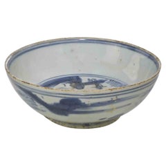 Antica ciotola di porcellana bianca e blu, inizio del XVIII secolo