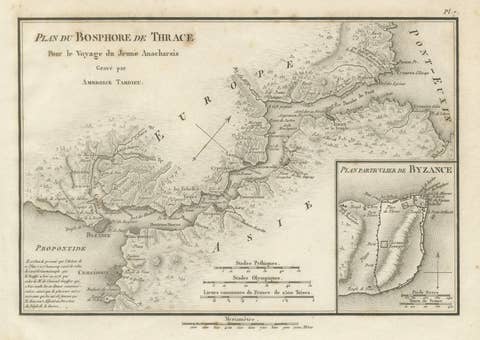 Ancient Bosphorus and Byzantium Map by Ambroise Tardieu, 1825
