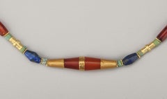 Ancient Bronze Age Gold Capped Carnelian Bead, Lapis Lazuli, Turquoise, 20k Gold