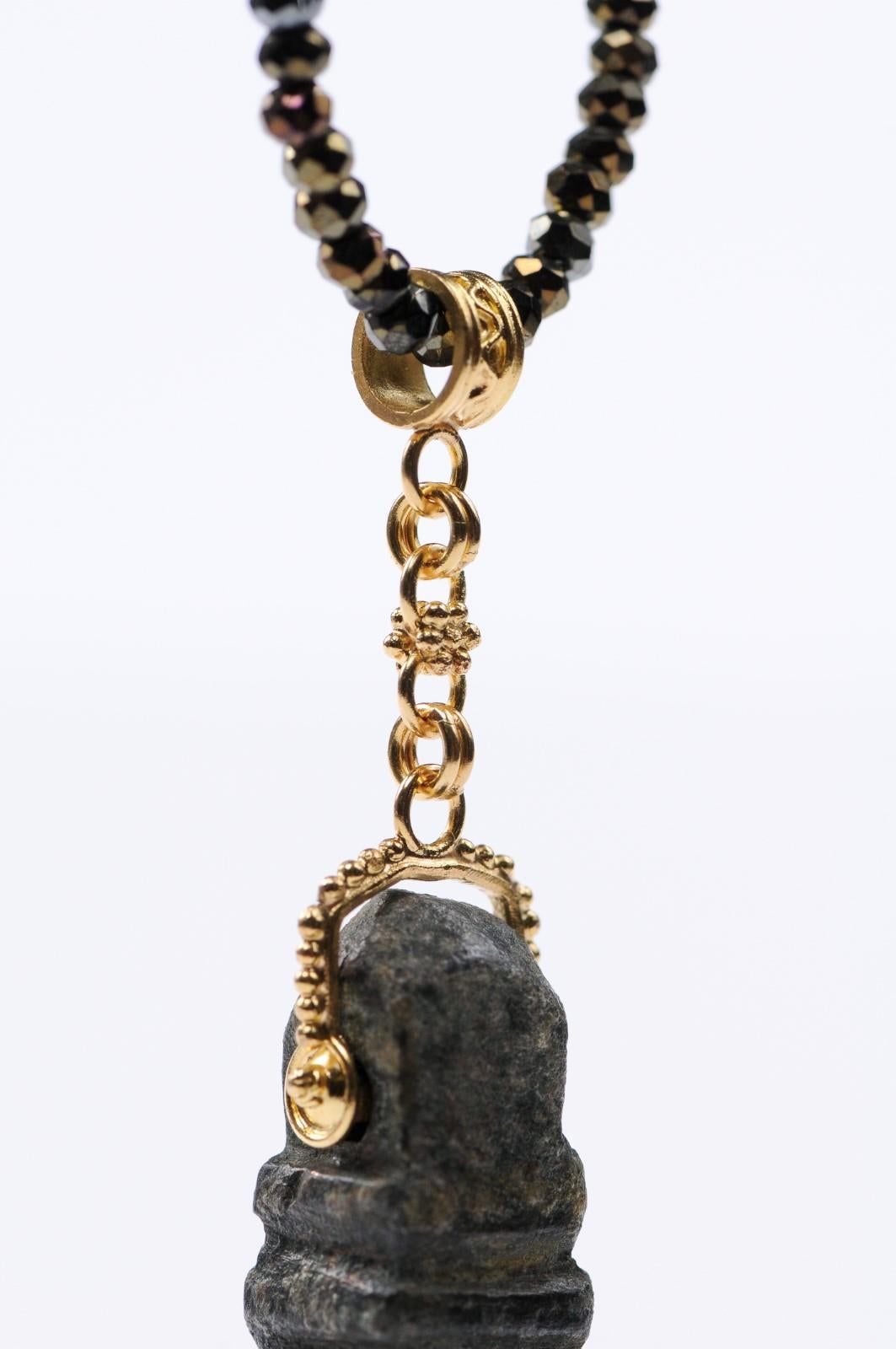 Ancient Bronze Artifact with 21-Karat Gold Pendant, Artisan Created 2