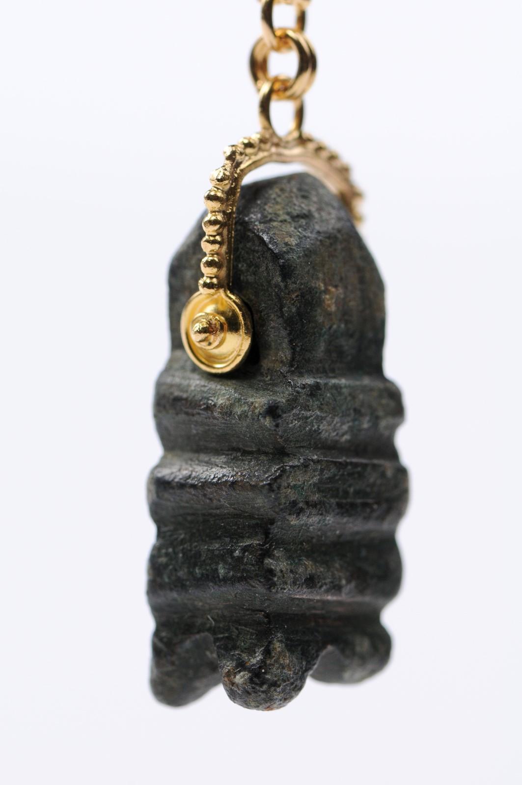 Ancient Bronze Artifact with 21-Karat Gold Pendant, Artisan Created 4