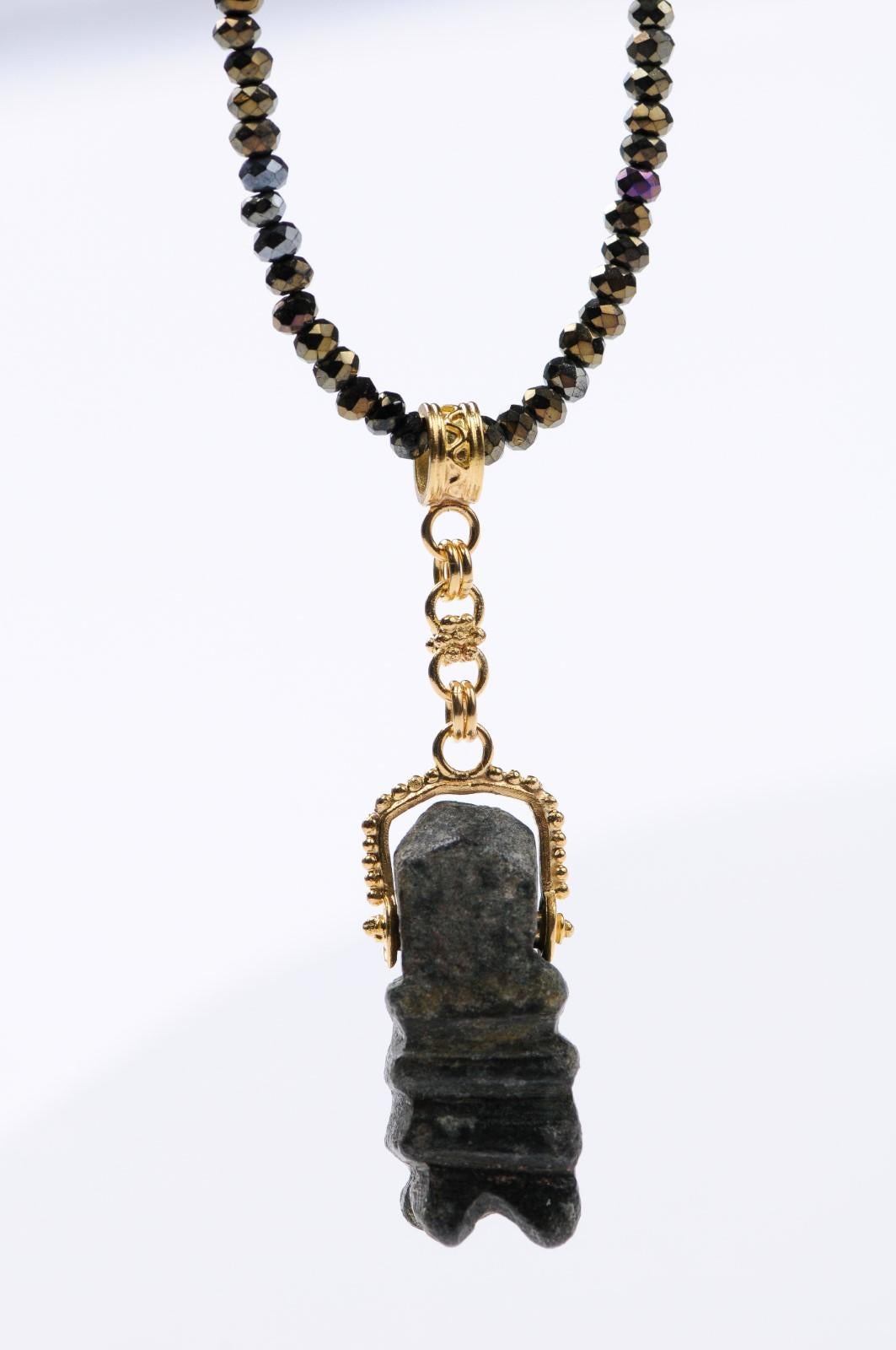 Ancient Bronze Artifact with 21-Karat Gold Pendant, Artisan Created 5