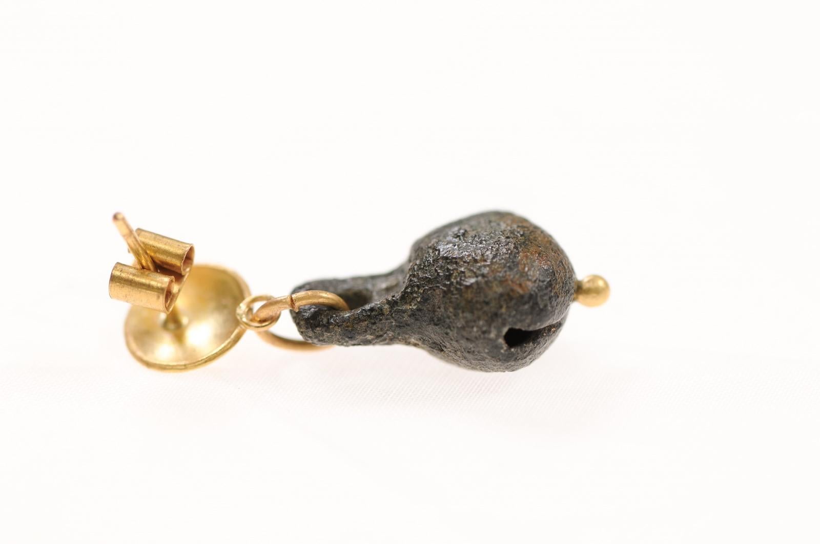 Ancient Bronze Bell Earrings w 21k For Sale 7
