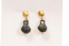 Ancient Bronze Bell Earrings w 21k