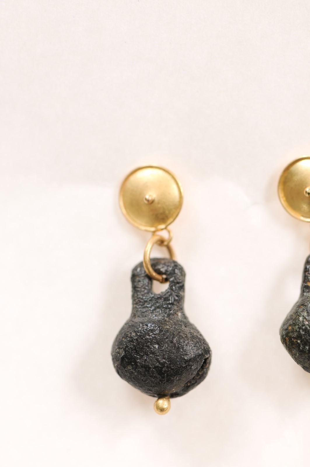 Classical Roman Ancient Bronze Bell Earrings w 21k For Sale
