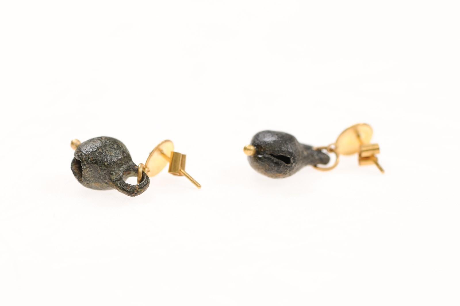 Women's Ancient Bronze Bell Earrings w 21k For Sale