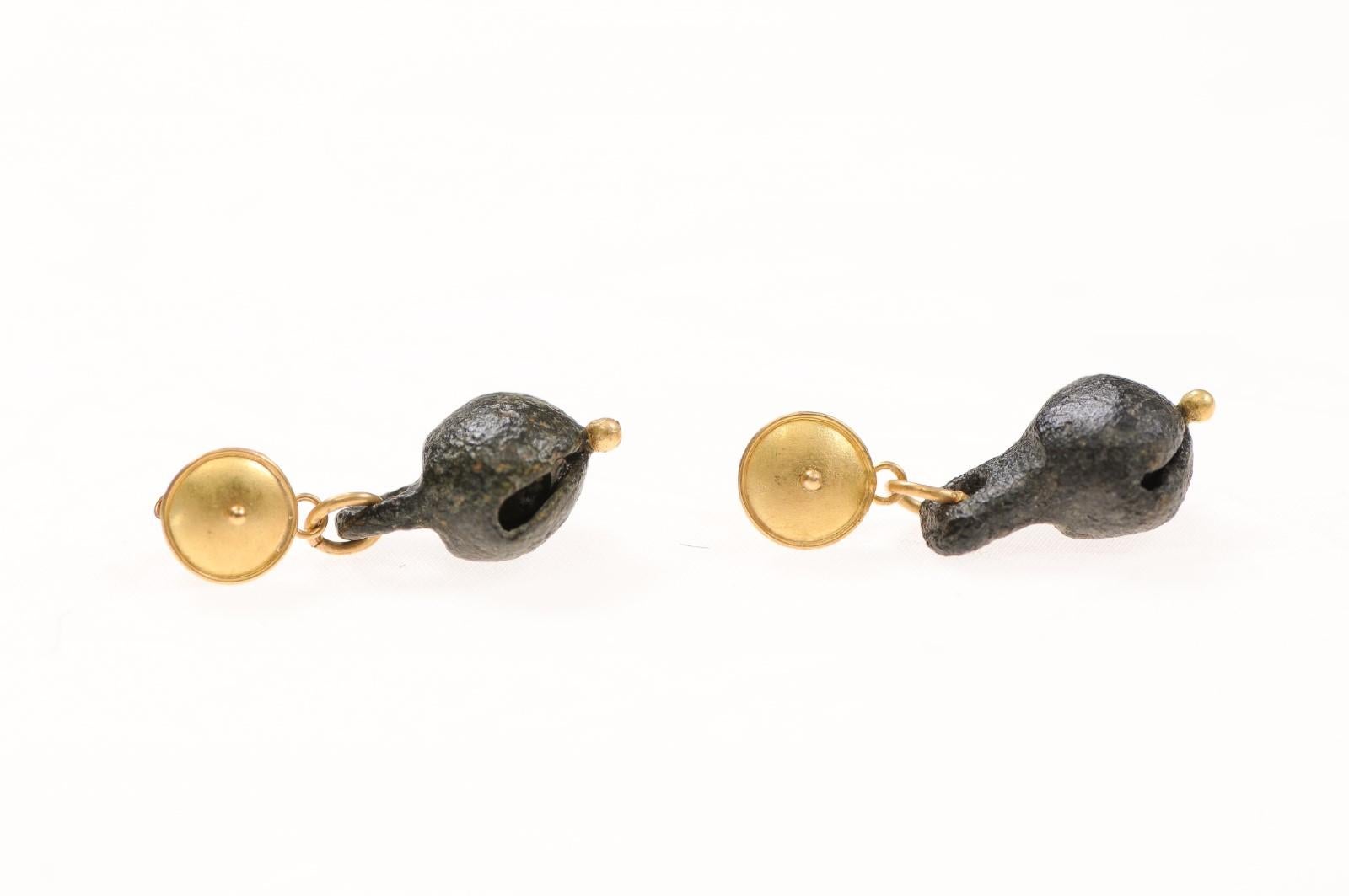 Ancient Bronze Bell Earrings w 21k For Sale 1