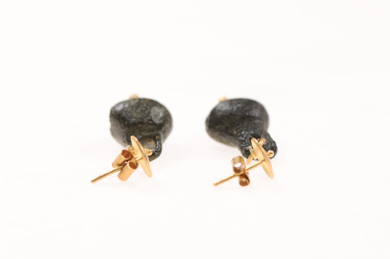 Ancient Bronze Bell Earrings w 21k For Sale 3