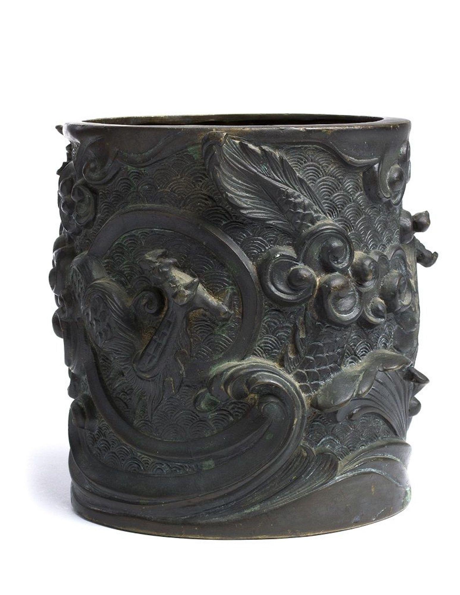 Chinese Ancient Bronze Brush Holder, Qing Dynasty, China