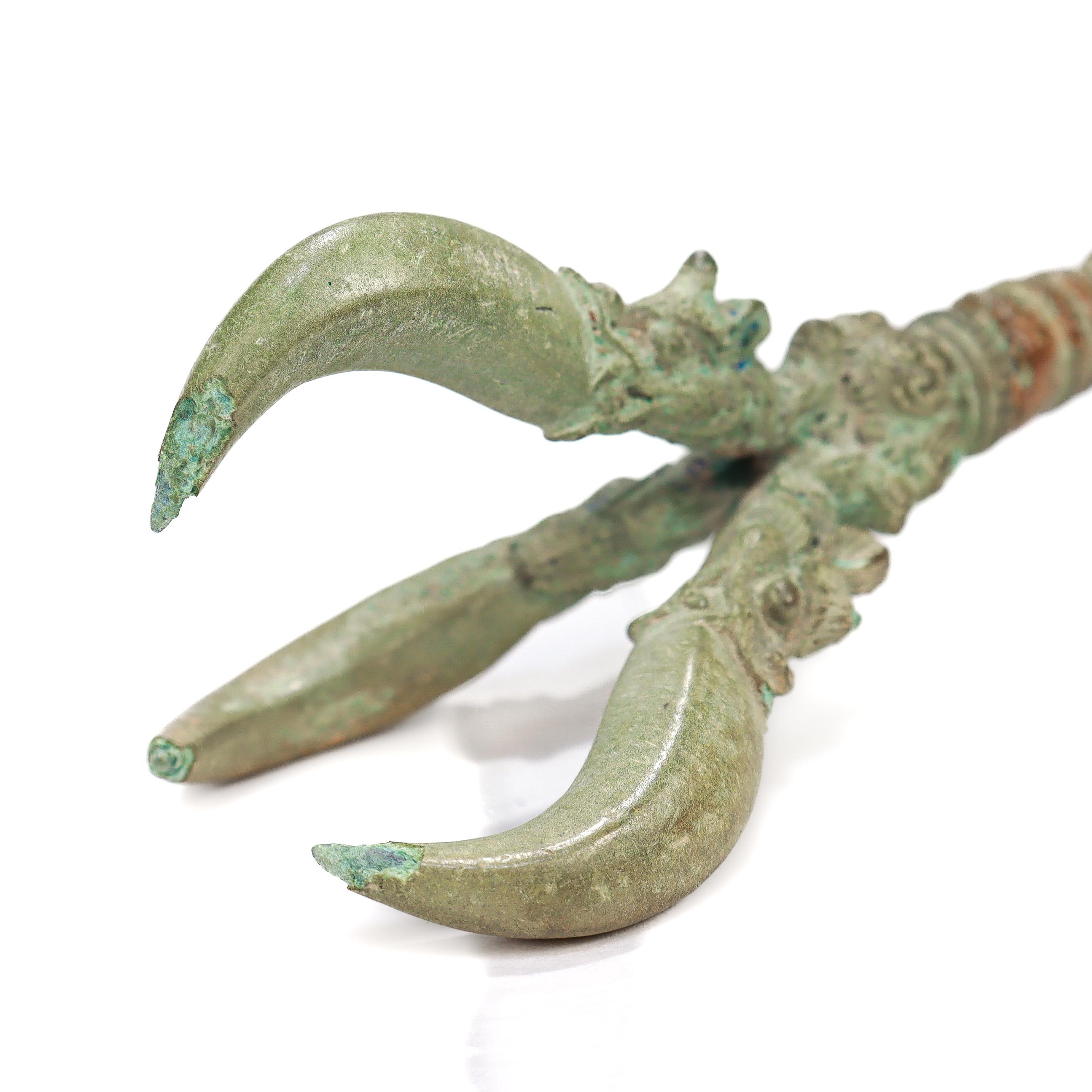 Ancient Bronze Buddhist Ghanta Hand Bell with Vajra / Dorje Handle For Sale 9