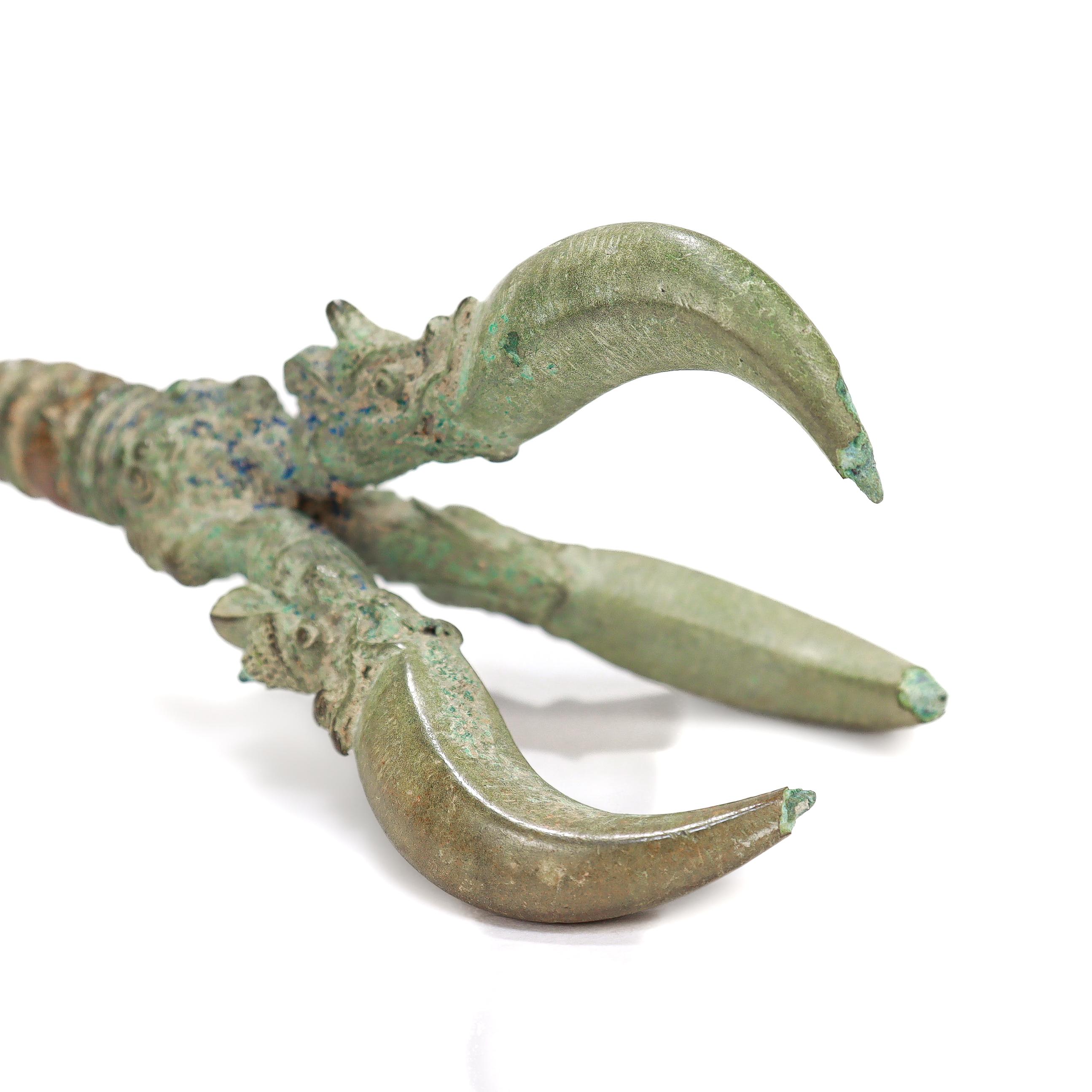 Ancient Bronze Buddhist Ghanta Hand Bell with Vajra / Dorje Handle For Sale 10