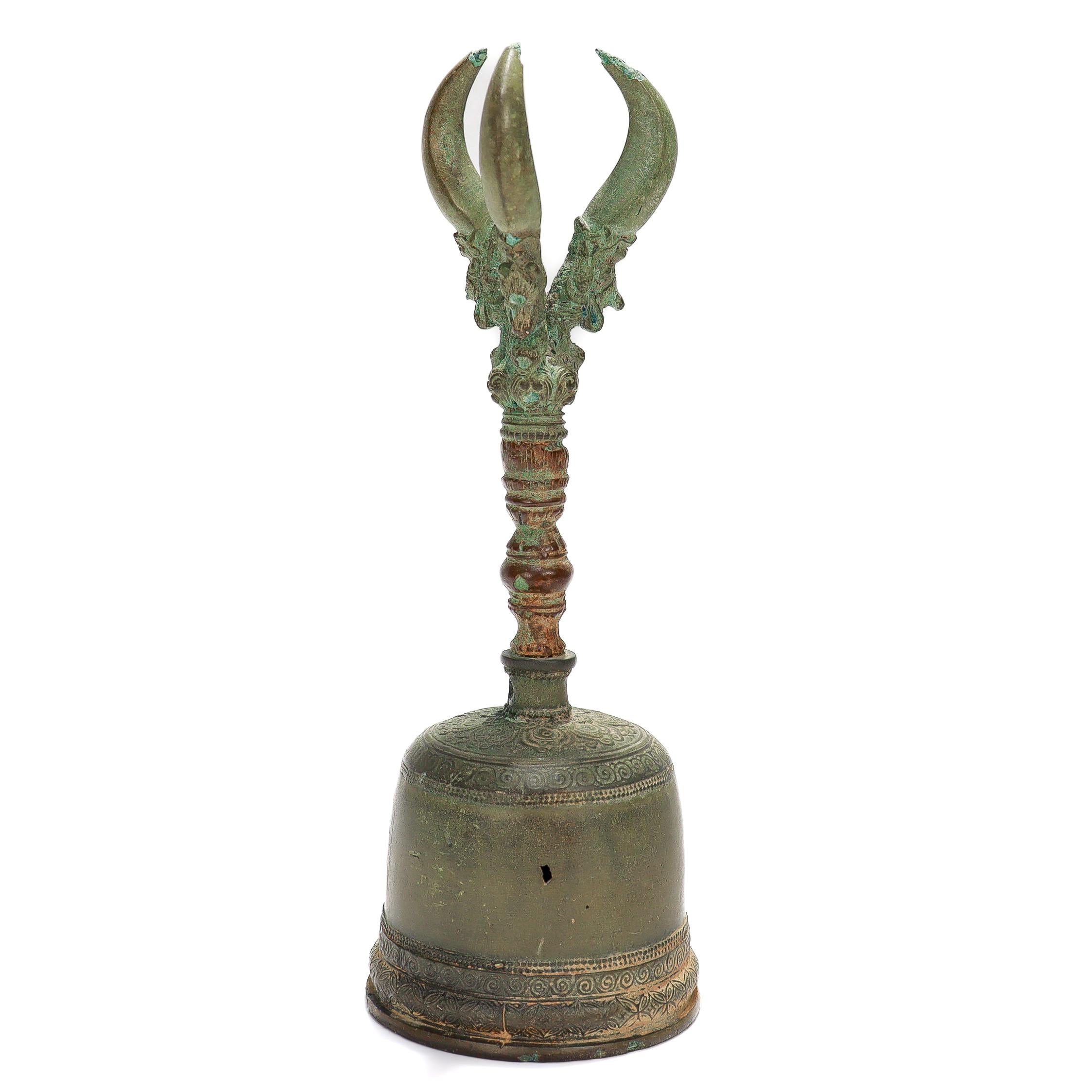 18th Century and Earlier Ancient Bronze Buddhist Ghanta Hand Bell with Vajra / Dorje Handle For Sale