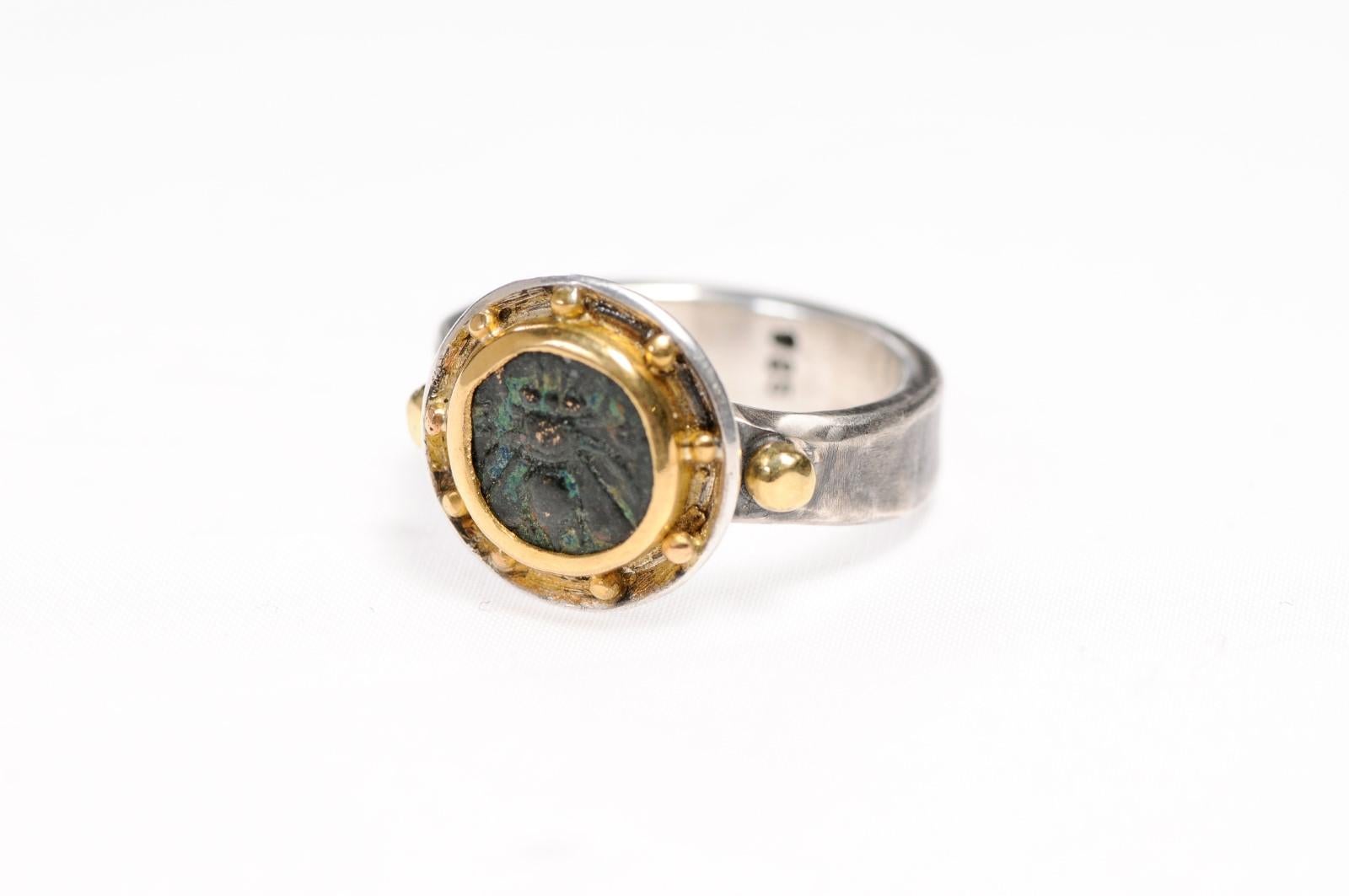 Ancient Bronze Ephesus Bee Coin Ring-Size 9 For Sale 2