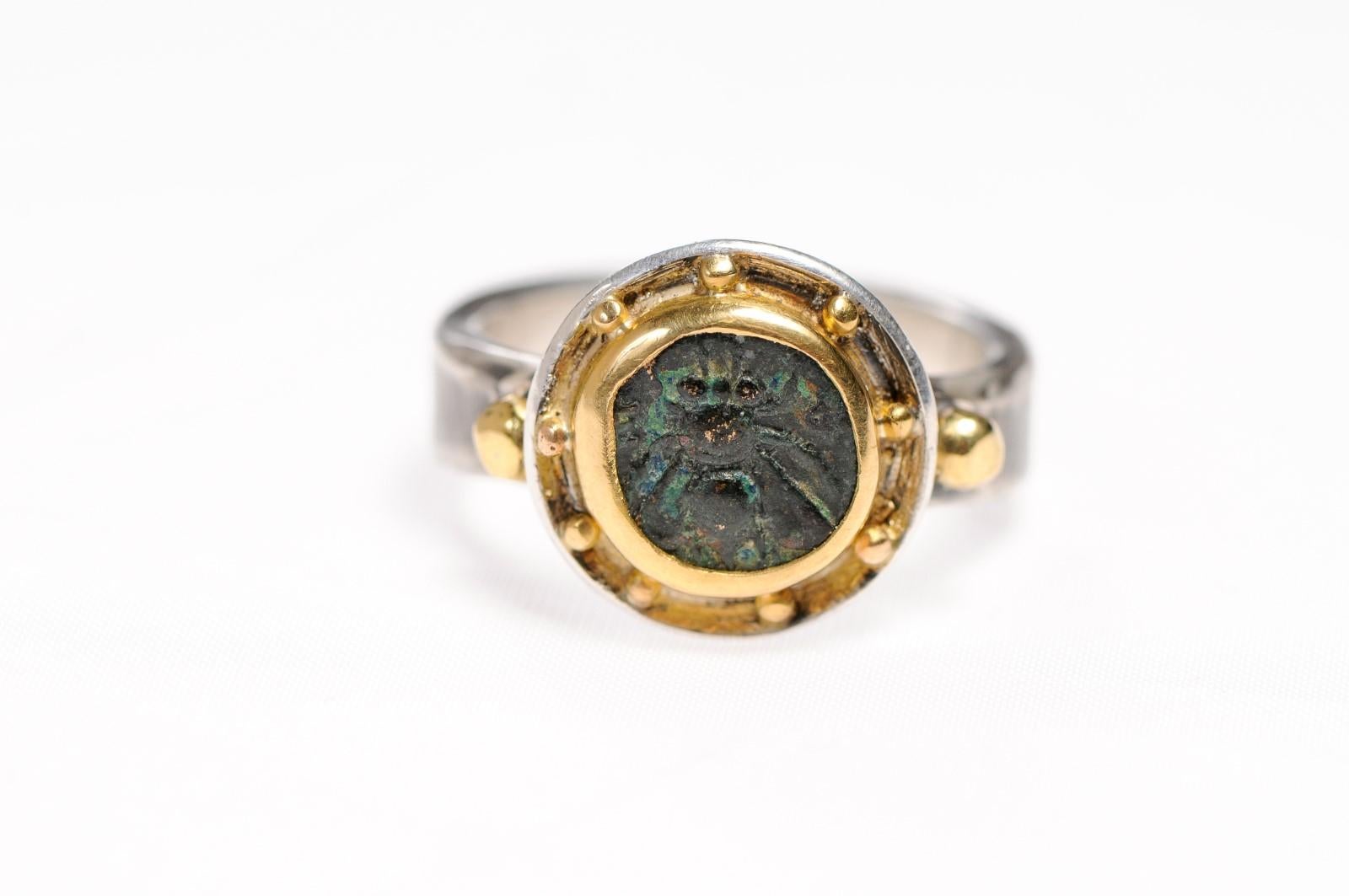 Ancient Bronze Ephesus Bee Coin Ring-Size 9 For Sale 4