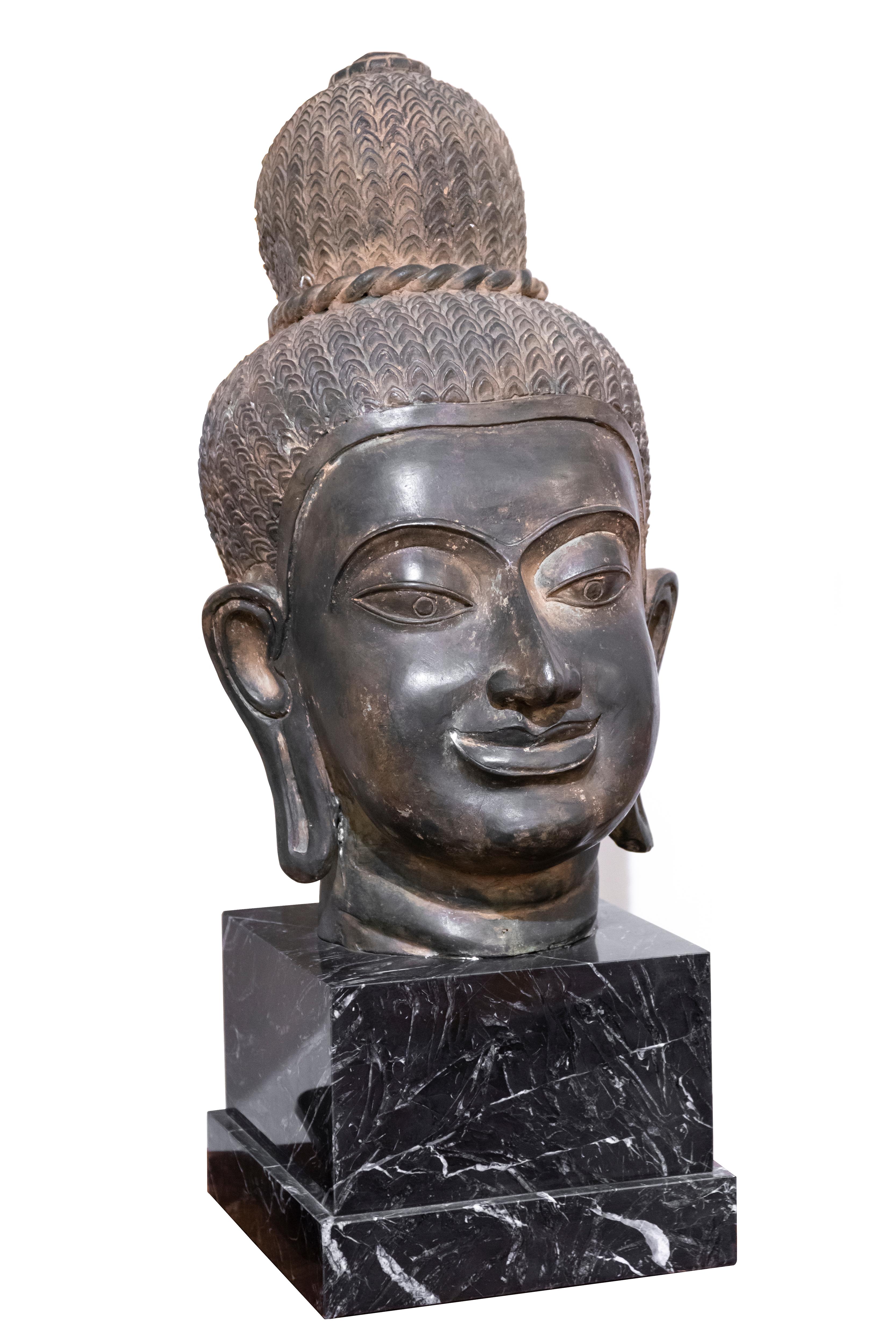 Asian Ancient Bronze Head of Buddha, 19th Century For Sale